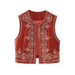 Womens Vests UNIZER AutumnWinter Ethnic Style Beaded Embroidered Velvet Vest Buckle Free Versatile Short Tank Top 230927