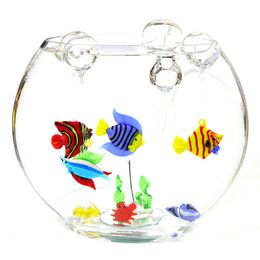 Decorative Objects Figurines 3PCS Colourful Floating Glass Bubble Tropical Fish Mini Figurines Ornaments Aquarium Sea Animals Small Statue Pendants 230926