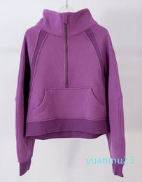 Sweatshirt Yoga Suit Ladies Hoodies Sport Gym Coat Half Zipper Pullover Stand Collar Short Style With Fleece