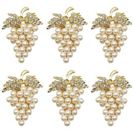 Napkin Rings Grapes Set Of 6 With Glittering Imitation Diamond And Pearls Inlay Alloy Ring Holder228y