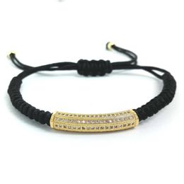 Whole- Anil Arjandas Men Macrame Bracelets Gold Long Tube Micro Pave CZ Copper Noodle Beads Briading Macrame Bracelet256f