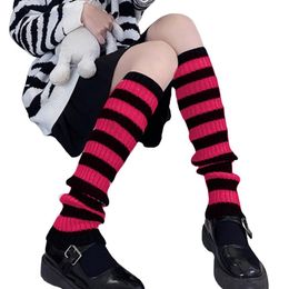 Punk Striped Cool Knit Long Socks Women Outdoor Knee High Elastic Leg Winter Warmers Lady Warm Slim Gothic Hip-hop Rock Sock