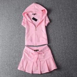 Two Piece Dress Mini Skirt Suit 2 Piece Set Solid Women Short Sleeve Hooded Top And Skirt Summer Cotton Sweet for Girls Sports Sets S-XL 230927