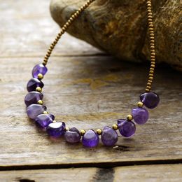 Pendant Necklaces Bohemian Handmade Jewellery Natural Stone Amethyst Water Drops Rice Beads Collarbone Necklace