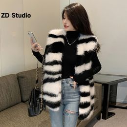 Womens Fur Faux ZD Studio Zebraprint Vest For Women Autumnwinter Vintage Everything Loose Clip Coat 230926