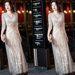 Mother Of Long Women Formal Gown Mermaid Even Dresses Special Ocn The Bride Dress V Neck Beaded Plus Size Evening Party Gowns Tail Vestido 403