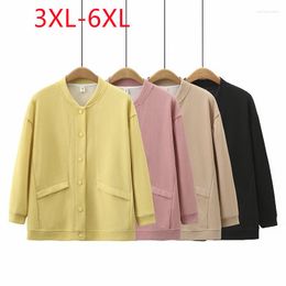 Outerwear 2023 Ladies Spring Autumn Plus Size Tops For Women Large Long Sleeve O-neck Yellow Coat 3XL 4XL 5XL 6XL