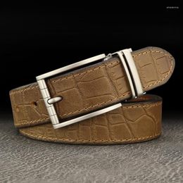 Belts Luxury Designer Crocodile Grain Men Full Leather Pin Buckle High Quality Young Menvintage Jeans Waistband Khaki