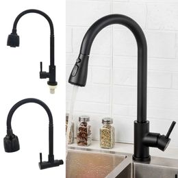 Kitchen Faucets Black 2 Mode 304 Stainless Steel Mixer Tap Water Dish Stream Sprayer Sink Faucet 230921