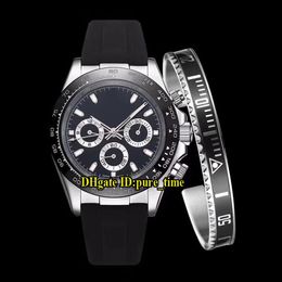 Gift Bracelet 116518 Black Dial Asian 2813 Automatic Mens Watch Black Bezel Sapphire Glass Steel Case Rubber Strap New Watche209N258D