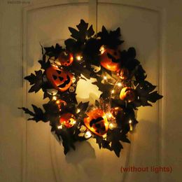 Decorative Flowers Wreaths Halloween Wreath Hanging Pumpkin Vine Round Autumn Pumpkin Wreath 16" Black Wreath for Farmhouse Window Indoor Festival Decor T230927