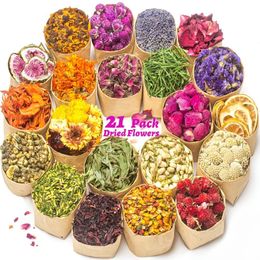 Faux Floral Greenery 21Bags 100% Natural Dried Flower Herbal Set Making Candles Bath DIY Resin Jewellery Lavender Don't Forget Me Lily Rose Petal 230926