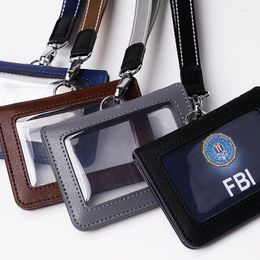 Card Holders 4-Sided Transparent Window Leather Badge Holder With Lanyard ID Case Work Accessories Staff Chest Cards Name Tag