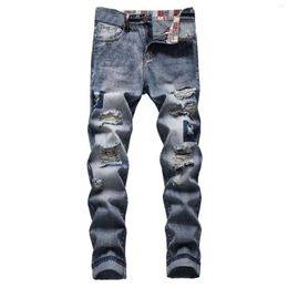 Men's Jeans Skinny Ripped Men Thin Streetwear Casual Pants 2023 Elastic Straight Tube Button Slim Fit Male Denim Trousers