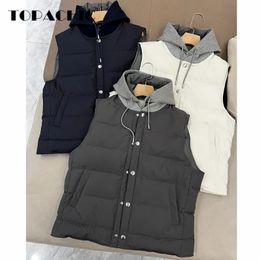 Mens Down Parkas 920 TOPACHIC High End Quality Hooded Spliced Stand Collar Zipper Fake Two Piece Goose Vest Coat 230927