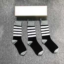 Men's Socks 2023 Fashion Men Women Cotton White Stripes Casual Crew Hip Hop Medium Tube Ins 3 Pairs