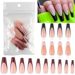 False Nails 20PCS/Bag Coffin French Tips Polishing Artificial Fingernails Detachable Press On Nail Long Frosted Full Cover