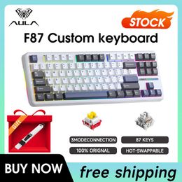 Keyboards Aula F87 Mechanical Keyboard 3 Mode 2 4G USB Bluetooth Tri Wireless 87 Key swap RGB PBT Gaming 230927