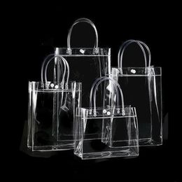 Shopping Bags 1PC Clear Tote Bag Transparent Shopping Bags Shoulder Handbag PVC Waterproof Storage Bag for Gift Cosmetic Plastic Bags 18 Sizes 230927