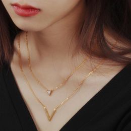 Multilayer Chain Stainless Steel Letter V Necklace For Women Charm Gold Alphabet Pendant Party Jewellery Necklaces311L