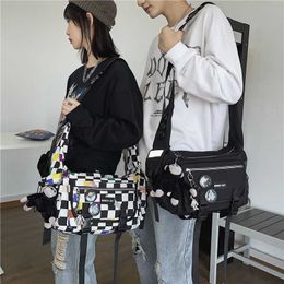 Shoulder Bags Checkerboard Checkered Bag for Women's Harajuku Workwear Style Trend Dark Black Student Crossbody