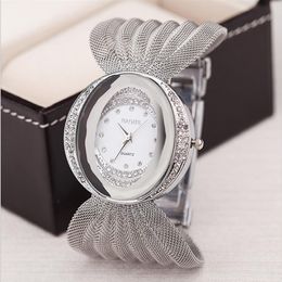 BAOHE Brand Arrival Luxurious Ladies Wristwatch Eliptical Dial Wide Silver Mesh Bracelet Watch Womens Fashion Watches Quartz Wrist257D