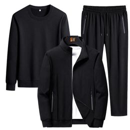 Men's Tracksuits 3PCS Set Men Fashion Autumn Sportwear Suit Casual Sweatshirt Flce Warm Jacket Jogger Pants Sporting Tracksuit Plus Size