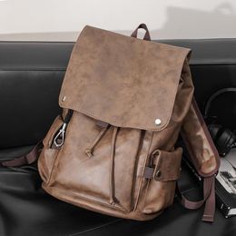 Backpack Drawstring Laptop Backpacks For Men Fashion Travel Bag Leather School Man Retro Male