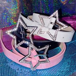 Belts Fashion Y2K Trendy Spicy Girl Pink PU Leather Belt Metal Buckle Five-point Star Full Drill Waistband Women Bridal Sash