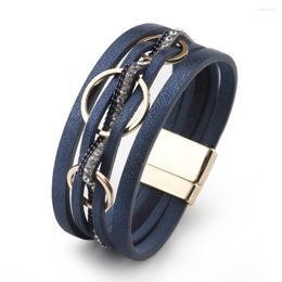 Link Bracelets European American Style Magnetic Buckle Ladies Bracelet Wholesale Interlocking Design Creative Multi-layer Pu Leather