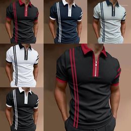 Men's Polos Striped Zipper Lapel Polo Shirt Short Sleeve Spring And Summer Business Casual Straight Fashion Slim Pullover