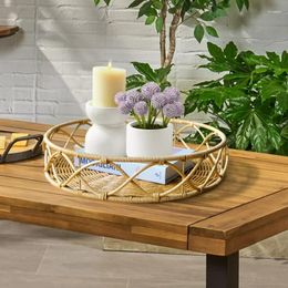Tea Trays Round Outdoor PE Serving Tray Natural Colour Glass Rattan Wood Food For Black Acrylic Tra