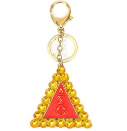 Keychains Top Selling Enamel Greek Letter Keychain Jewelry Metal Triangle Rhinestone Crystal Pendant Keyrings For Sorority Fraternity Gift