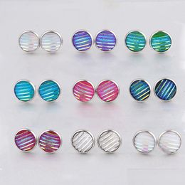 Stud 12Mm Striped Druzy Drusy Stainless Steel Stud Earrings Glittery Bright Gypsophila Resin Cabochon Earring For Women Jewellery Gift J Dhv4G