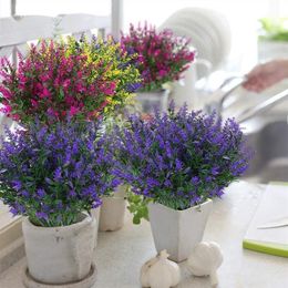 8Bundles Artificial Lavender Outdoor Fake Flowers Bouquet Faux Plastic Greenery Plants Floral Branch For Wedding Garden Decor Deco169O