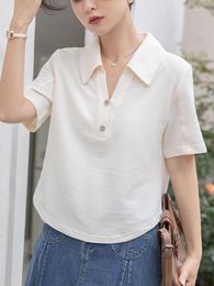 Women's Polos QOERLIN Polo Shirt Women 2023 Summer Loose Casual Fashion Short Sleeve Pullovers Beige Green Tops Female Office Ladies