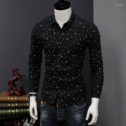 Men's Casual Shirts Men Shirt Long Sleeve Spring And Autumn Slim Handsome Business Wave Point Korean Fashion Jacket Clothing