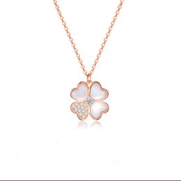 Necklace Van-Clef & Arpes Designer Luxury Fashion Women Gorgeous Rose Gold Lucky Four Leaf Grass With Diamond White Fritillaria S925 Sterling Silver Necklace