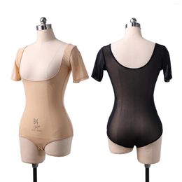 Stage Wear Womens Ladies Sexy Square Neck Sheer Mesh Short Sleeve Leotard Top See-through Bodysuit Belly Dance Bottoming Shirt