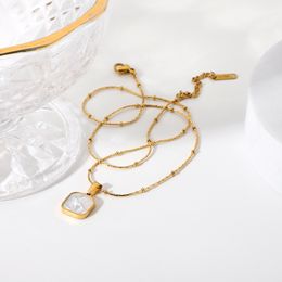 Collana con pendente a conchiglia quadrata in acciaio inossidabile di moda semplice per gioielli girocollo impermeabili da donna