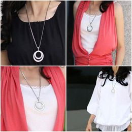 Pendant Necklaces 1 Pc Jewellery Accessories Long Necklace Double Circle Silver Colour Sweater Chain Gifts Fashion