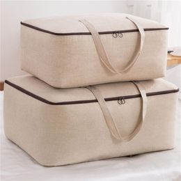 Mcao Large Blanket Clothing Storage Bags No Odor Moisture Proof Cotton Linen Fabric Collapsible Under Bed Organizer HT0902 220531236V