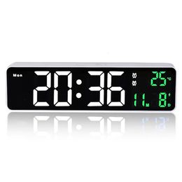 Desk Table Clocks Rechargeable Digital LED Alarm ClockHome Decoration Wall Calendar Clock with Temperature ThermometerSound Control Backlight 230921