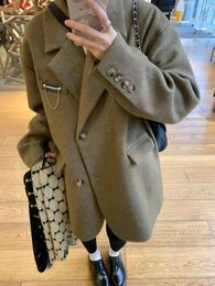 Women's Suits Plus Size Fat Girl Loose Woollen Suit Casual Thick Winter And Autumn Mid-leghth Jacket Warm Office Lady Coat Top