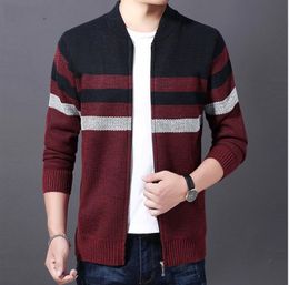 Winter new Desinger Fashion men's zipper fleece Cardigans sweaters soft Woollen warm red Sweaters Men round collar Casual Trendy Coats Jacket young male Clothes