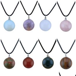 Pendant Necklaces Vintage Ball Crystal Pendant Necklace With Leather Rope Chakra Charm Anniversary Gift For Friends And Lovers Jewelry Dhxxt