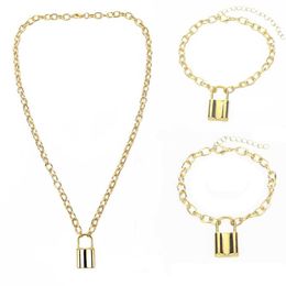 Three Piece Suit Lock Chain Necklace Punk 90s Link Gold Colour Padlock Pendant Women Fashion Gothic Jewellery Necklaces258u
