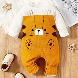 Rompers Autumn Winter born Clothes Infant Baby Girls Boys Footless Jumpsuit Waffle Cartoon Tiger Print Long Sleeve Infant Fall Romper 230927