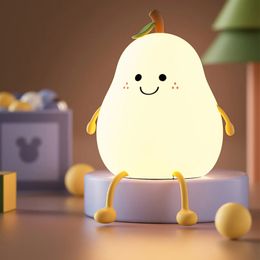 Intelligence toys Kawaii Pear Night Light With Legs Touch Sensor Portable Led Silicone Lamp Nursery Decor For Toddler Baby Christmas Year Gift 230928