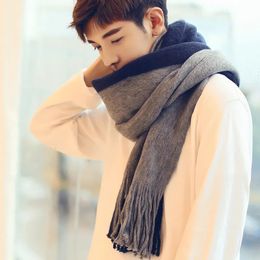 Scarves Korean Fashion Men's Knitted Scarf Winter Warm Men Patchwork Striped Wool Bufanda Soft Long Warmer Male Neakerchief 230927